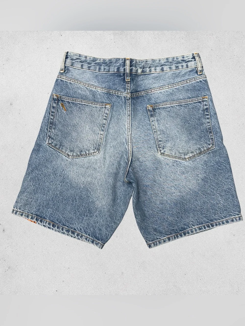 ASOS Denim Long Baggy Shorts Orange Embroidered Trim Y2K Waist 30